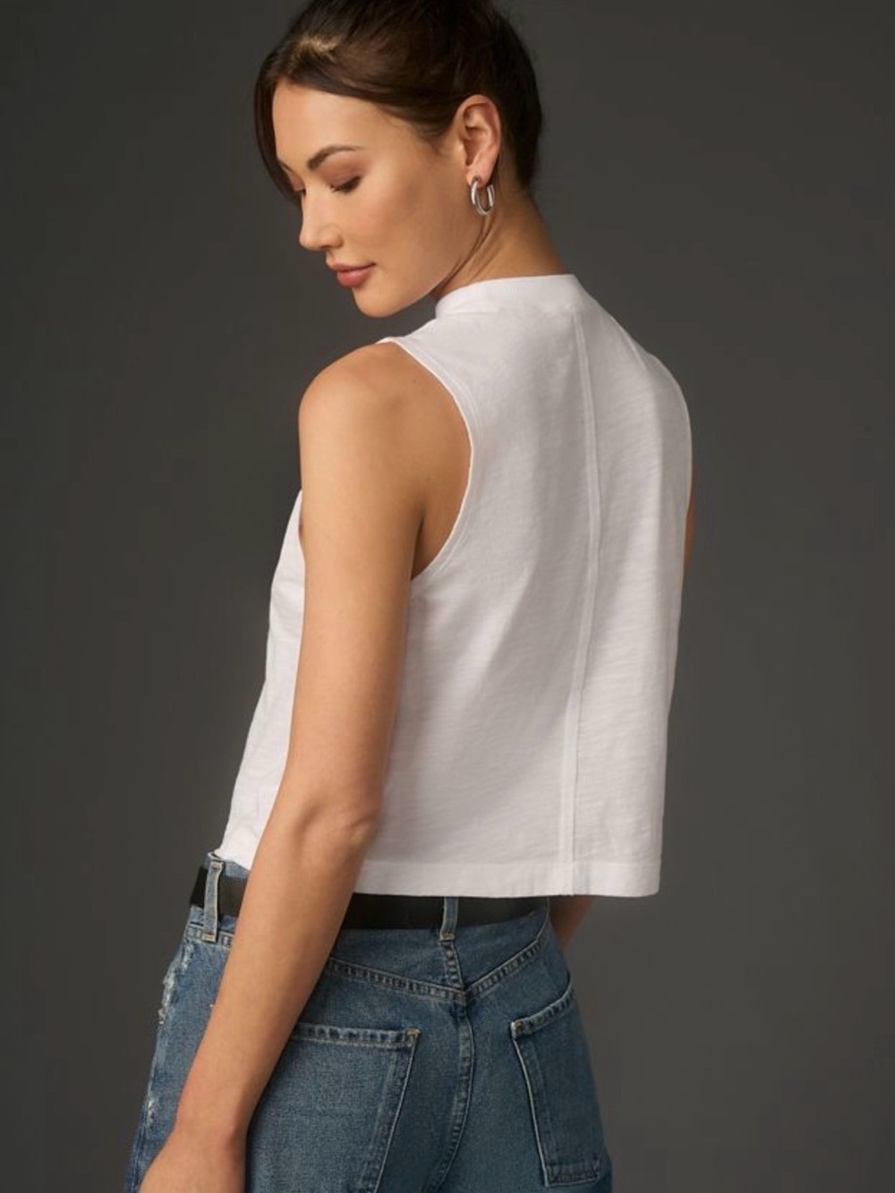 Pilcro White Sleeveless Mock Neck Cotton Tank Top Size M - Picture 3 of 10